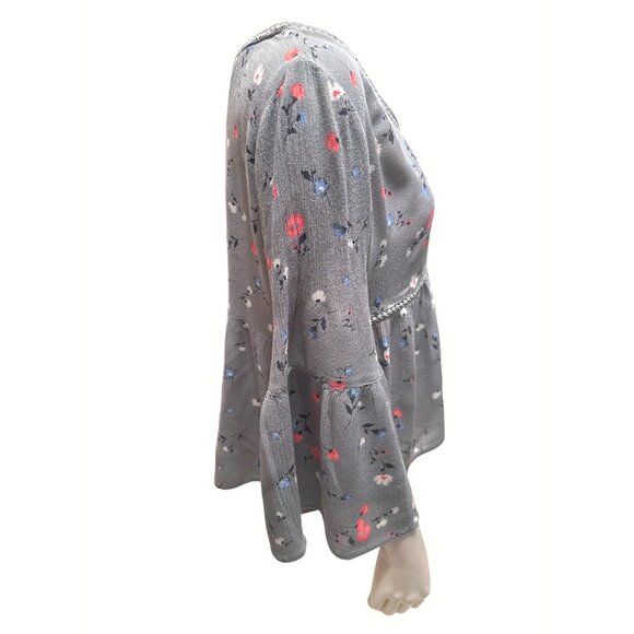 Arizona Jean Company Bell Sleeve Gray Floral All Rayon Crop Top Blouse Size S - Picture 4 of 9
